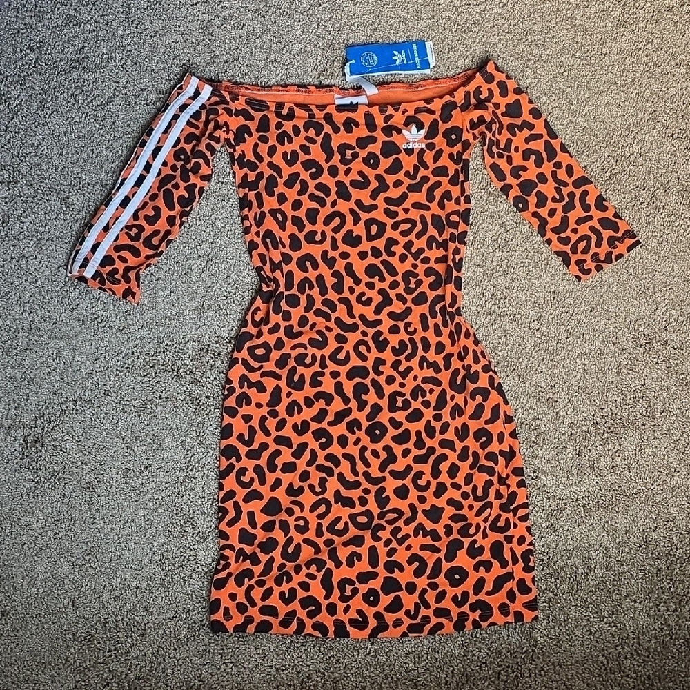 Adidas Women's Bold Orange Animal Print Mini Dress